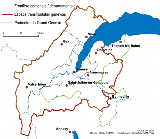 carte de l'Agglomération de Genève et périmètres de l'Espace transfrontalier et du Grand Genève
